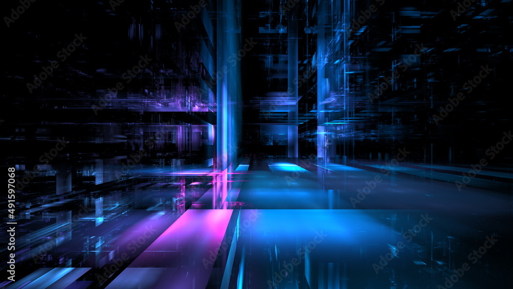 Poster abstract 3d space, design elements. digital technologies and data centers. building design, digital 