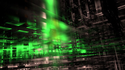 Obraz premium Abstract 3d space, design elements. Digital technologies and data centers. Building design, digital economy. Glowing walls. 3d render