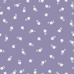 
Beautiful vintage pattern. 
 small white flowers and leaves . Lilac background. Floral seamless background. An elegant template for fashionable prints.