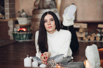 Gorgeous girl with long dark hair with little white dwarf.