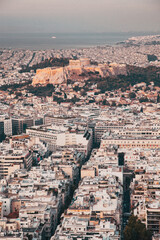 Fototapeta premium cityscape of Athens in early morning with the Acropolis seen from Lycabettus Hill, the highest point in the city