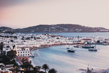 beautiful twilight over Mykonos town  Mykonos island,  Cyclades archipelago,  Greece