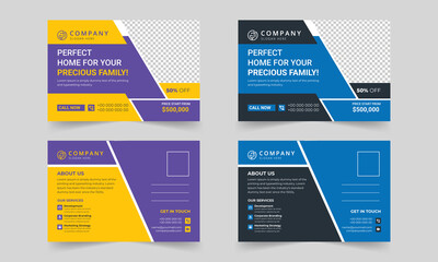 Real estate post card design. Creative corporate business modern postcards design template. Elegant postcard design, marketing postcard design, business postcard design. Post card design template