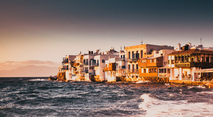 Obraz premium little venice at sunset, mykonos, Greece - luxury travel destiation - greek islands
