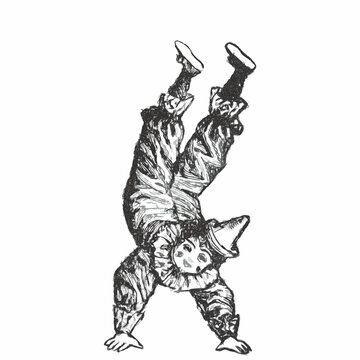Retro clown acrobat doll. Doodle sketch. Vintage vector illustration.