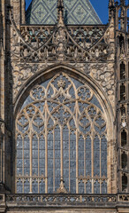 Window of St. Vitus cathedral in Prague