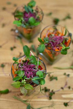 Vegetable cocktail with microgrin. Healthy food. Vegetarian.