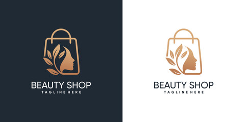Beauty shop logo template with creative style Premium Vector
