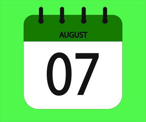 August 07th green calendar icon for days of the month