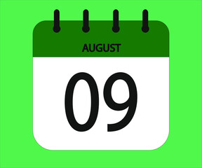 August 09th green calendar icon for days of the month
