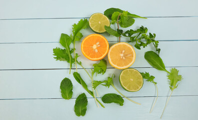 Healthy detox vegan diet with Colorful pattern of citrus fruit slices and mint leaves