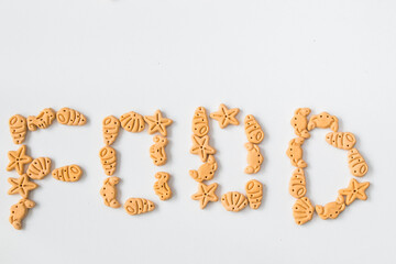 Dog food letter and text, dry food for animals, poppy mixed food