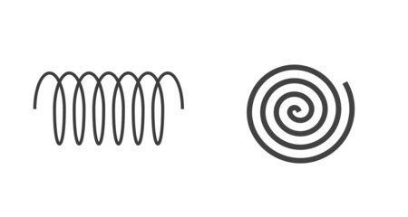 Spiral line vector element or spring swirl shape as circle wire snail graphic cartoon fun decoration illustration isolated line outline stroke art, black whirlpool or twirl hypnotic effect cord
