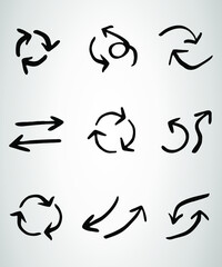 Isolated hand drawn set of black elements on white background. Collection hashtag, sun, signs design templates. Vector illustration.