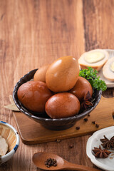 Delicious traditional Taiwanese food tea eggs.