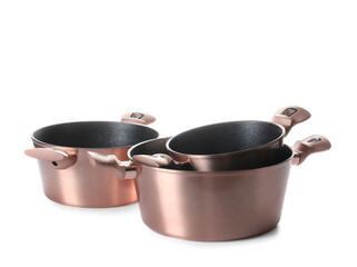 New cooking pots on white background