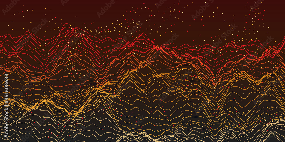 Aufkleber dark wavy transparent 3d surface, terrain with spotted background - three dimensional digital genera