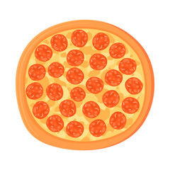 Cartoon traditional italian pepperoni pizza illustration. Fast food, junkfood concept. Isolated on white background.