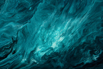 Fototapeta Fluid Art. Liquid dark turquoise abstract drips and wave. Marble effect background or texture obraz