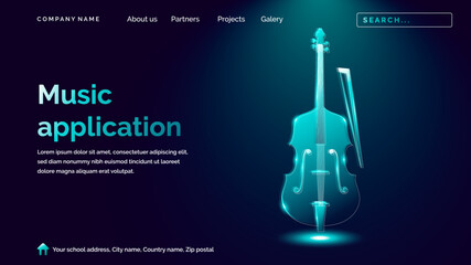 Music application landing page with cello icon in hologram style  © Desain anak palu