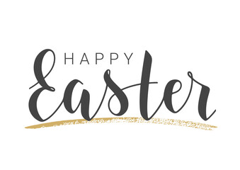 Vector Stock Illustration. Handwritten Lettering of Happy Easter. Template for Banner, Card, Label, Postcard, Poster, Sticker, Print or Web Product. Objects Isolated on White Background.