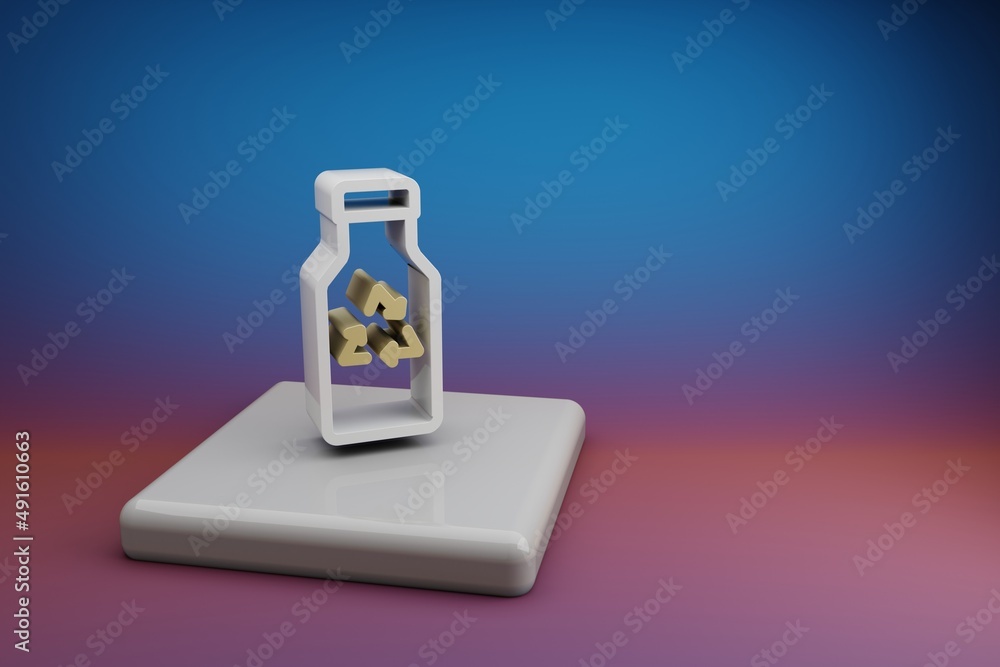 Leinwandbilder beautiful abstract illustrations recycle bottle symbol icon on a ceramic stand and bright colored ba