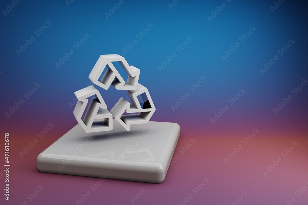Leinwandbilder beautiful abstract illustrations recycle symbol icon on a ceramic stand and bright colored backgroun