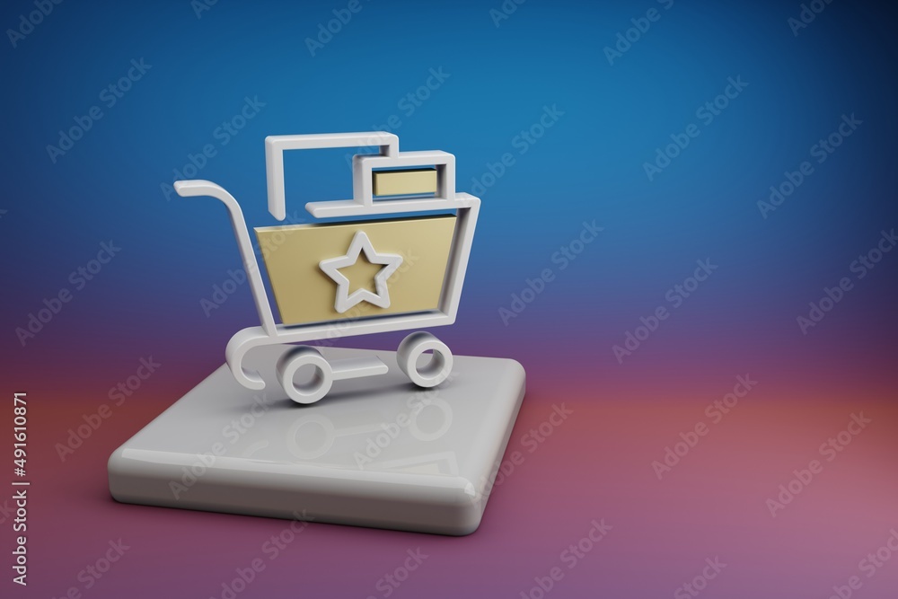 Poster beautiful abstract illustrations shopping cart and star symbol icon on a ceramic stand and bright co