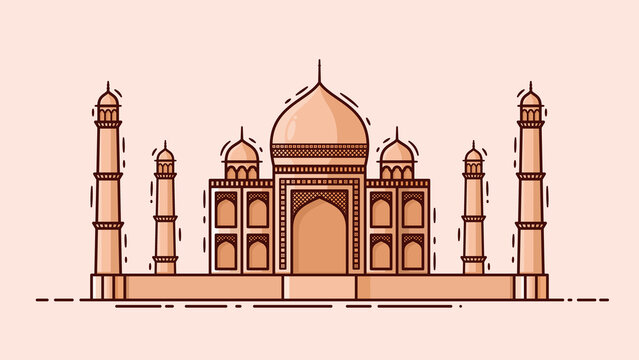 Tajmahal Architecture Isolated On Light Pink Background Vector Image.