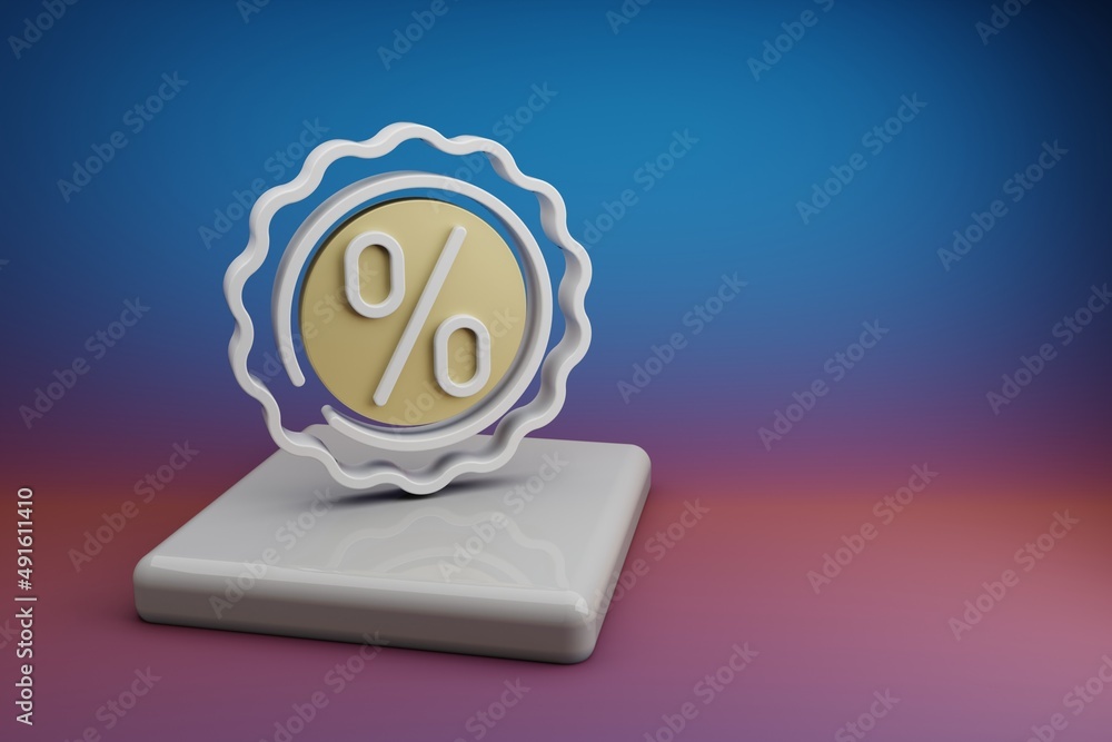 Poster beautiful abstract illustrations percent badge symbol icon on a ceramic stand and bright colored bac