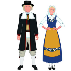 A man and a woman in national Swedish costumes. Vector illustration