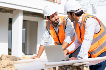 Team of engineers working at construction site,Engineering construction teamwork concept.