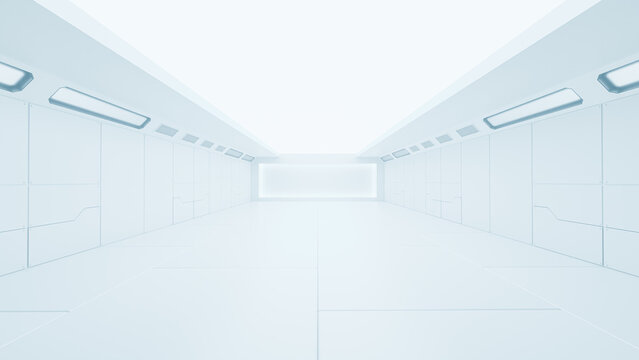 Scientific laboratory or empty white room. Technology background and science concept. 3D Render.