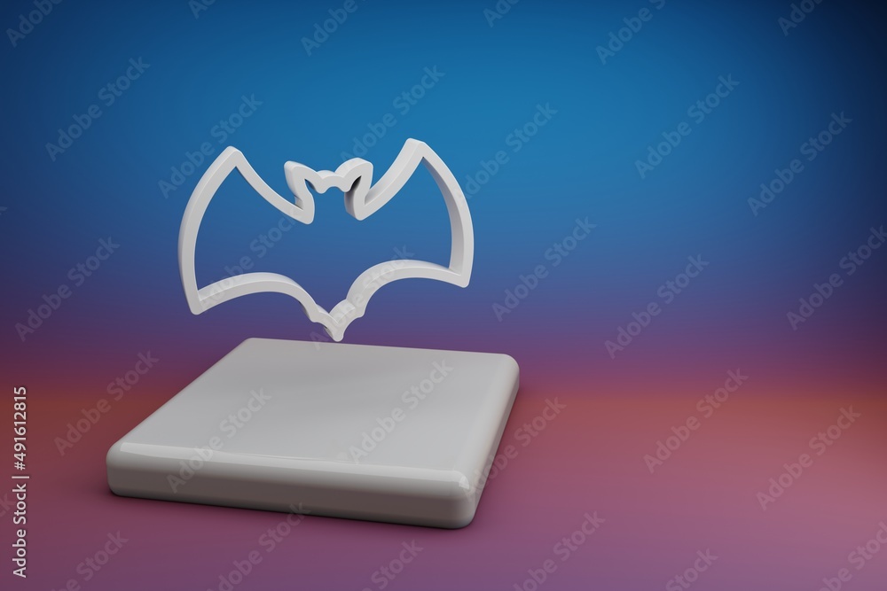 Aufkleber Beautiful abstract illustrations white Halloween bats symbol icon on a  ceramic stand and bright colored background. 3d rendering illustration. Background pattern for design..
