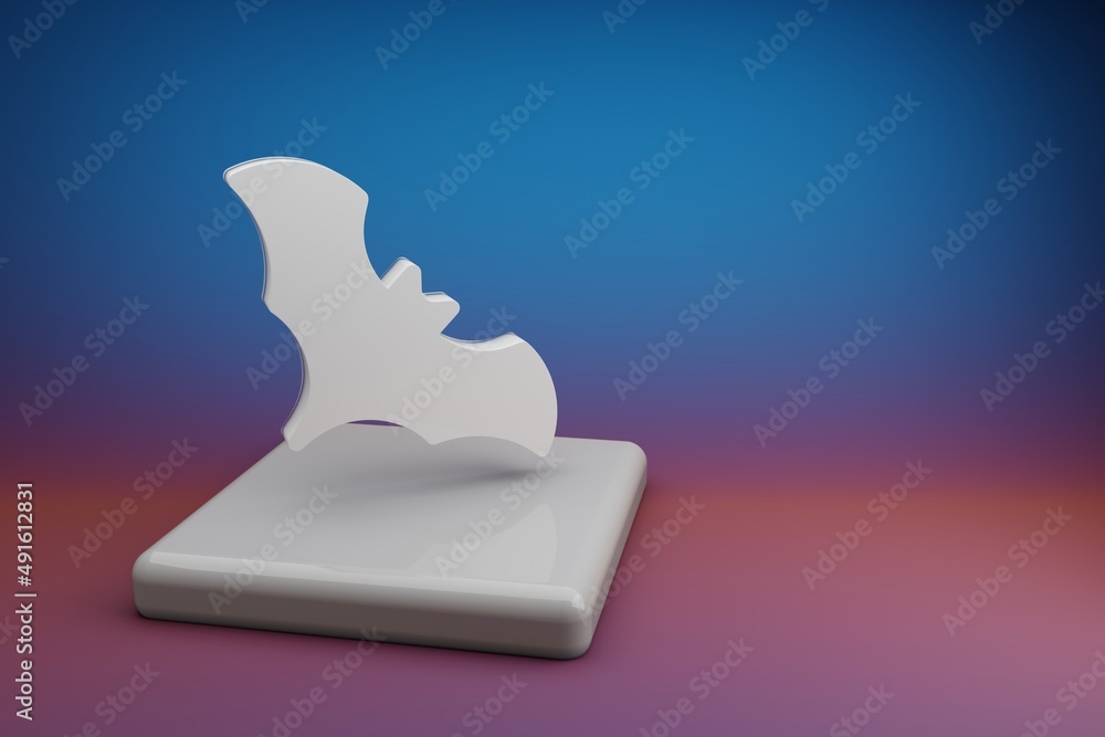 Aufkleber Beautiful abstract illustrations white Halloween bats symbol icon on a  ceramic stand and bright colored background. 3d rendering illustration. Background pattern for design..