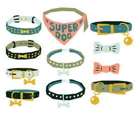 Vector collection with different colorful dog collars - 491613684
