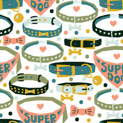 Vector seamless pattern with different dog collars - 491613815