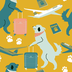 Vector seamless pattern with dogs travelers in airport - 491614093
