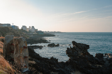 Yongduam Rock and sea, Jeju Olle Trail route 17 in Jeju island, Korea