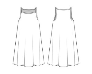 Fashion technical drawing of A-line jersey tank dress