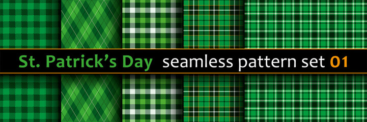 St. Patrick's Day seamless patterns set. Tileable vector backgrounds in Irish classic style.