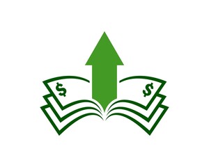Pile of money with arrow up symbol inside