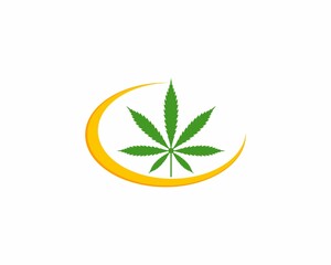 Cannabis leaf inside yellow circle logo