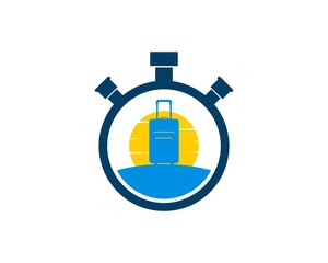 Stopwatch timer with travel bag and sunset inside