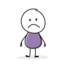Sad stickman. Cartoon character showing gestures. Vector