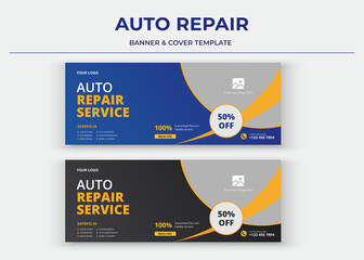 Auto repair service Banner, Auto repair social media cover, banner, thumbnail