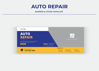 Auto repair service Banner, Auto repair social media cover, banner, thumbnail