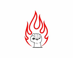 Fist hand with fire flame logo