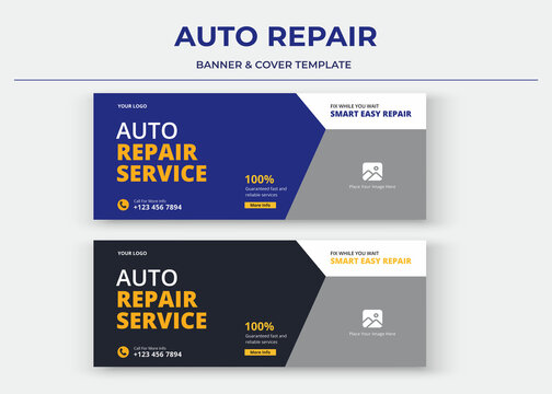 Auto repair service Banner, Auto repair social media cover, banner, thumbnail