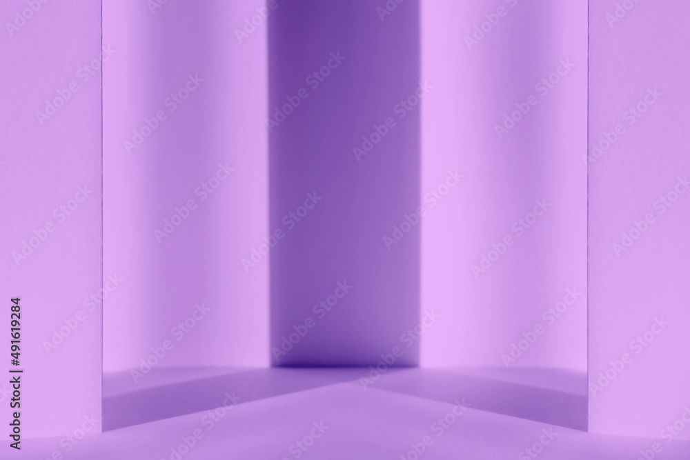 Poster abstract purple 3d studio background for cosmetic product presentation. empty violet room with shado